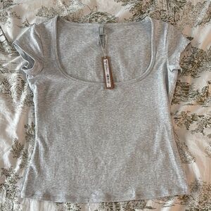 Skims Cotton Jersey Scoop Neck T-Shirt- Heather Grey